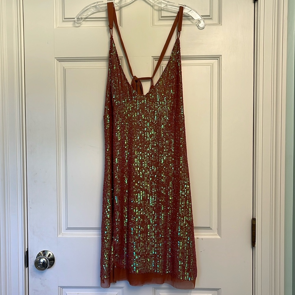 Free People Rose and Gold Sequin Slip Dress